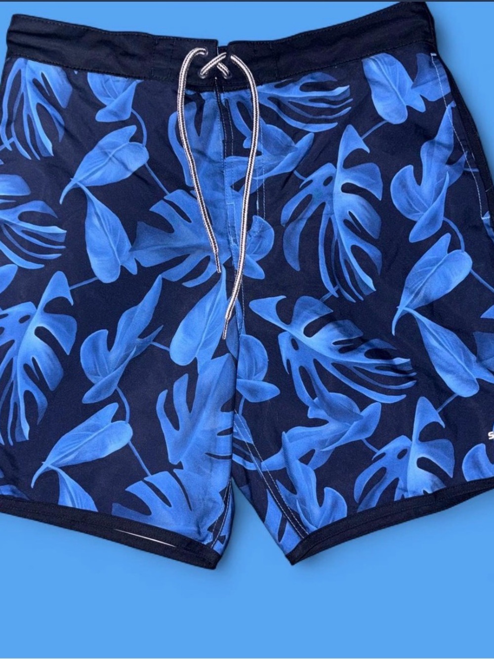Speedo Navy Swim Shorts with Blue Leaf Print